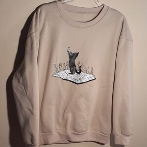 SHEIN Beige Sweatshirt with Cat Design
